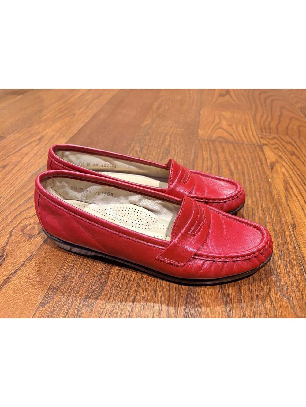 SAS Womens Size 7.5 Comfort Shoes Tripad Slip On Penny Loafers Red Leather